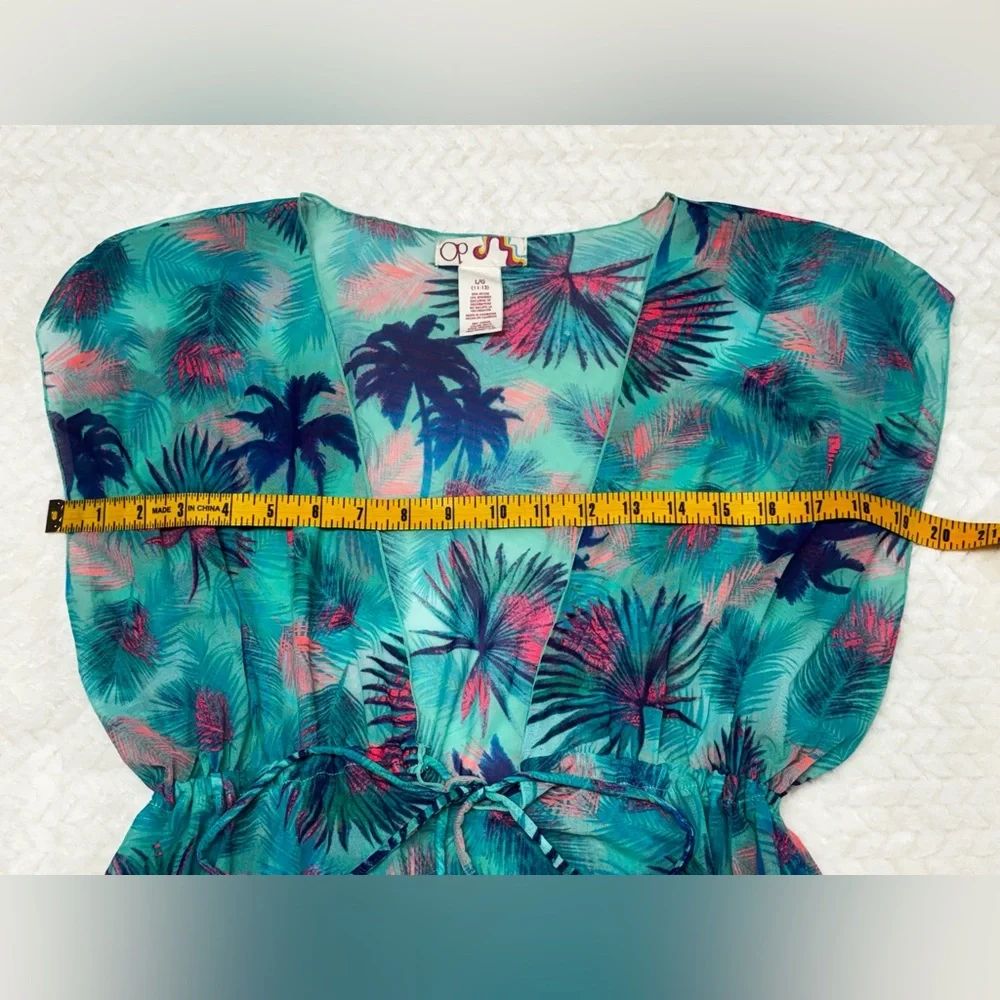 OP Turquoise Pink Swim Cover Up Size 11/12 Tassel Tie Tropical Print Beachy